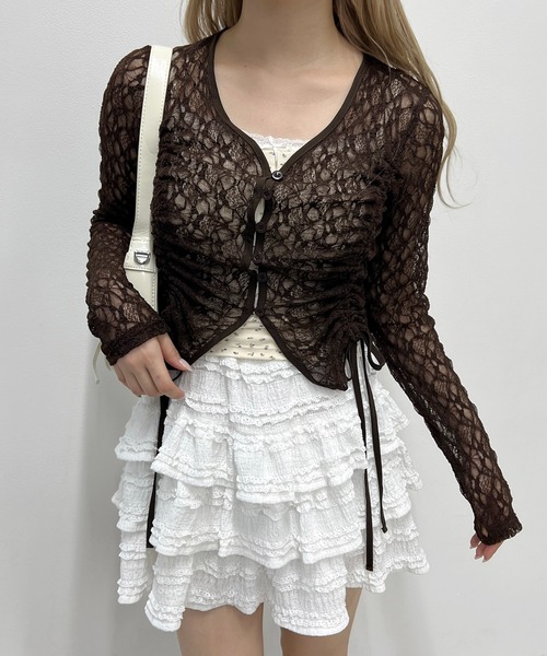 PHILLY(フィリー)の「ドロストレースカーディガン(カーディガン/ボレロ・レディース・ブラック/ブラウン/ホワイト・FREE)」の1枚目の写真
