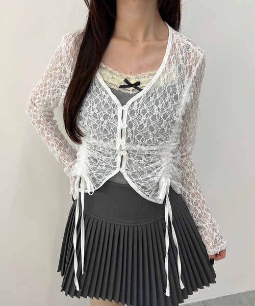 PHILLY(フィリー)の「ドロストレースカーディガン(カーディガン/ボレロ・レディース・ブラック/ブラウン/ホワイト・FREE)」の2枚目の写真