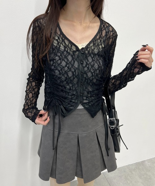 PHILLY(フィリー)の「ドロストレースカーディガン(カーディガン/ボレロ・レディース・ブラック/ブラウン/ホワイト・FREE)」の3枚目の写真