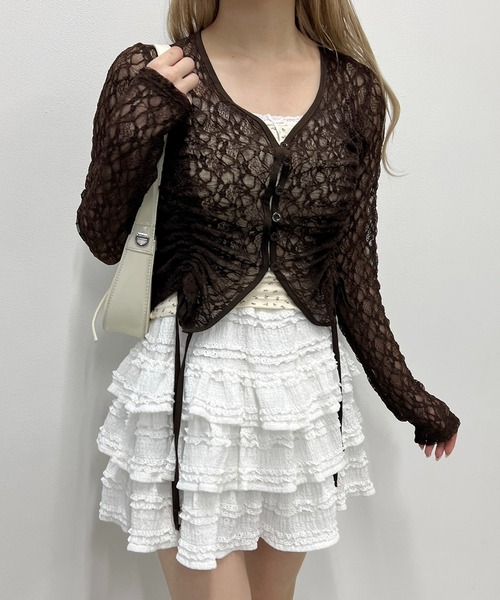 PHILLY(フィリー)の「ドロストレースカーディガン(カーディガン/ボレロ・レディース・ブラック/ブラウン/ホワイト・FREE)」の7枚目の写真