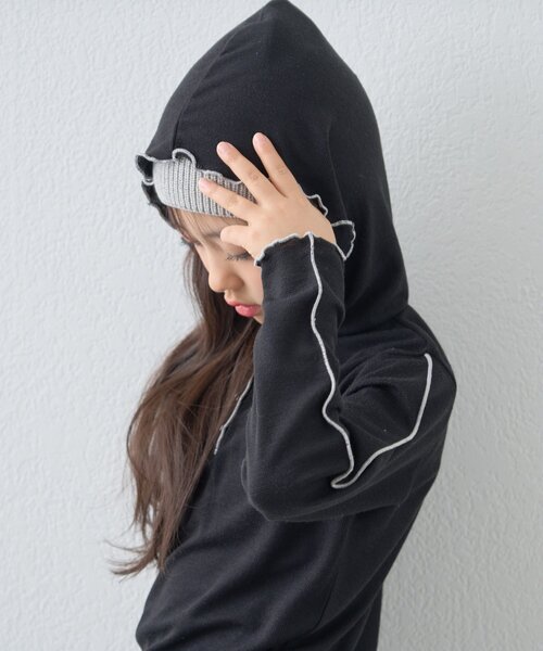 CIAOPANIC TYPY（チャオパニックティピー）の「【KIDS】シアーワッフルスナップ釦メロウフーディー（Tシャツ/カットソー・キッズ・ブラック/バイオレット/イエロー・SMALL/XX-LARGE/X-LARGE/LARGE/MEDIUM）」の10枚目の写真