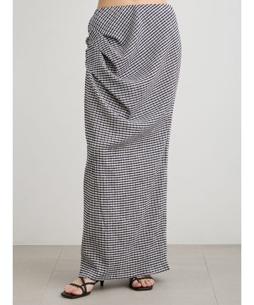 MIESROHE（ミースロエ）の「ブルーゼイージードレープスカート（スカート・レディース・ブラック/チェック/ホワイト/ライトブルー・0/1）」の4枚目の写真