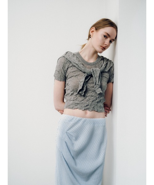 MIESROHE（ミースロエ）の「ブルーゼイージードレープスカート（スカート・レディース・ブラック/チェック/ホワイト/ライトブルー・0/1）」の9枚目の写真