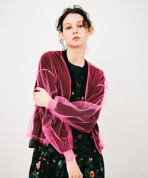 NOISE MAKER（ノイズメーカー）の「チュールレイヤードカーディガン（カーディガン/ボレロ・レディース・ベージュ系その他/ブラック×ピンク/ネイビー系・FREE）」の12枚目の写真