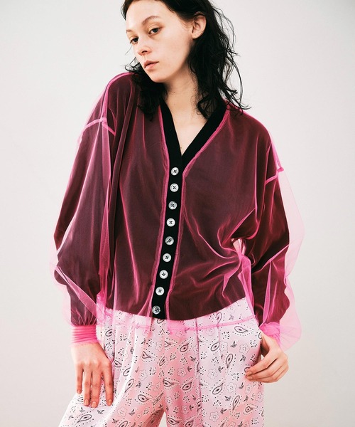 NOISE MAKER（ノイズメーカー）の「チュールレイヤードカーディガン（カーディガン/ボレロ・レディース・ベージュ系その他/ブラック×ピンク/ネイビー系・FREE）」の8枚目の写真