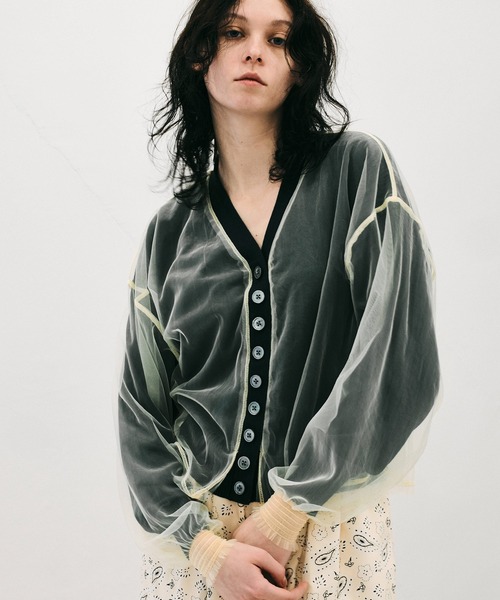 NOISE MAKER（ノイズメーカー）の「チュールレイヤードカーディガン（カーディガン/ボレロ・レディース・ベージュ系その他/ブラック×ピンク/ネイビー系・FREE）」の21枚目の写真