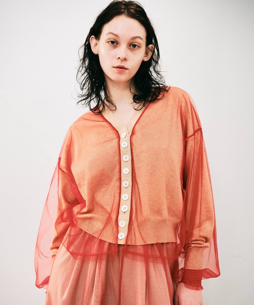 NOISE MAKER（ノイズメーカー）の「チュールレイヤードカーディガン（カーディガン/ボレロ・レディース・ベージュ系その他/ブラック×ピンク/ネイビー系・FREE）」の17枚目の写真