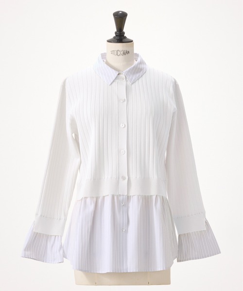 STRAWBERRY-FIELDS（ストロベリーフィールズ）の「アデルポリー_シャツレイヤード風ニットカーディガン（カーディガン/ボレロ・レディース・イエロー/オフホワイト・2）」の2枚目の写真