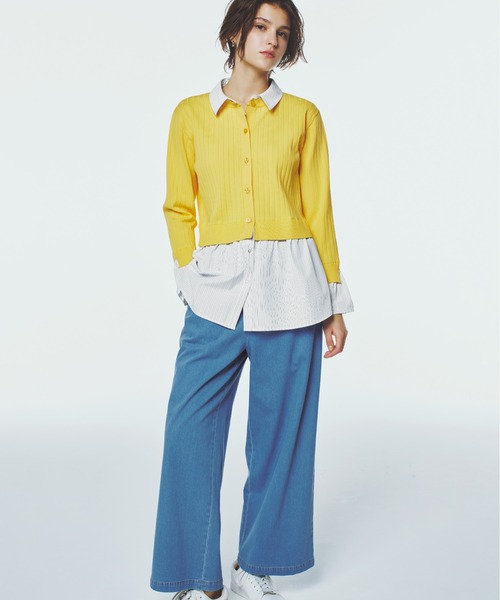 STRAWBERRY-FIELDS（ストロベリーフィールズ）の「アデルポリー_シャツレイヤード風ニットカーディガン（カーディガン/ボレロ・レディース・イエロー/オフホワイト・2）」の3枚目の写真