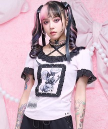 AVENCHUMU（アバンチュウム）の「ValentineBunny print lace frame t-shirt（Tシャツ/カットソー）」