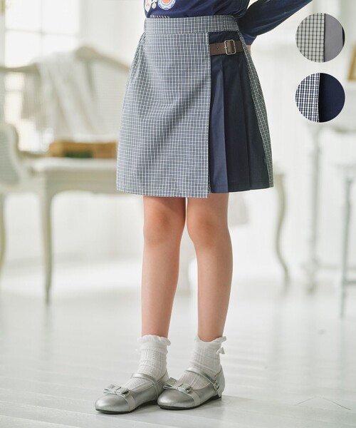 組曲(クミキョク)の「【150-170㎝】 チェックプリーツ キュロット(その他パンツ・キッズ・サックスブルー系3/グリーン系3・150/160/170)」の1枚目の写真