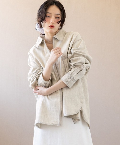 RAGEBLUE（レイジブルー）の「Wジップ/デニムルーズシャツ（シャツ/ブラウス・レディース・ブラック/ホワイト/ピンク・FREE）」の2枚目の写真