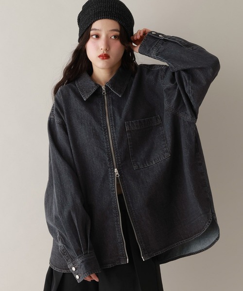 RAGEBLUE（レイジブルー）の「Wジップ/デニムルーズシャツ（シャツ/ブラウス・レディース・ブラック/ホワイト/ピンク・FREE）」の21枚目の写真