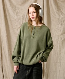 WETTEMPT（ウィテンプト）の「HENRY NECK PIGMENT WAFFLE LONG TEE / ヘンリーネックピグメントワッフルロンT（Tシャツ/カットソー）」