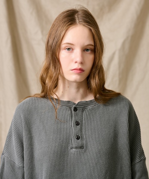 HENRY NECK PIGMENT WAFFLE LONG TEE / ヘンリーネックピグメント