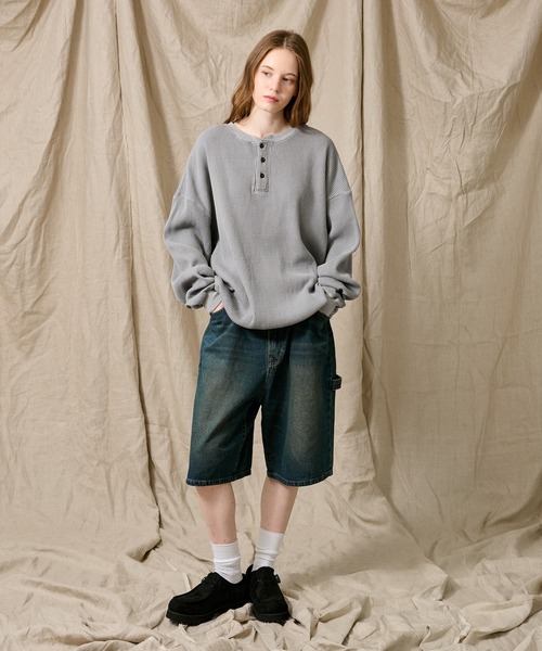 HENRY NECK PIGMENT WAFFLE LONG TEE / ヘンリーネックピグメント
