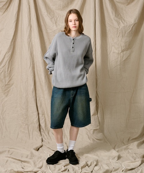HENRY NECK PIGMENT WAFFLE LONG TEE / ヘンリーネックピグメント