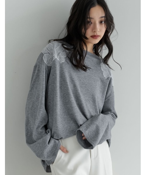 Re:EDIT(リエディ)の「ショルダーレースニットトップス(ニット/セーター・レディース・ブラック/アイボリー/グレー・LARGE/MEDIUM)」の12枚目の写真