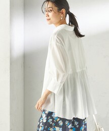 〈手洗い可能〉ポリエステル コットン ギャザー 切替 羽織 シャツ