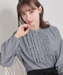 couture brooch | 【通勤・着映え】ストライプ フリルブラウス(シャツ/ブラウス)