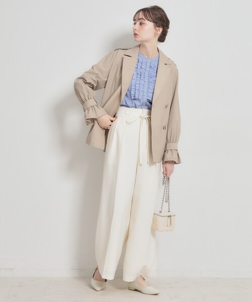 couture brooch（クチュールブローチ）の「【通勤・着映え】ストライプ フリルブラウス（シャツ/ブラウス・レディース・ブルー系2/ネイビー系2・36/38/40/42）」の5枚目の写真