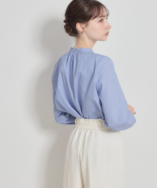 couture brooch（クチュールブローチ）の「【通勤・着映え】ストライプ フリルブラウス（シャツ/ブラウス・レディース・ブルー系2/ネイビー系2・36/38/40/42）」の8枚目の写真