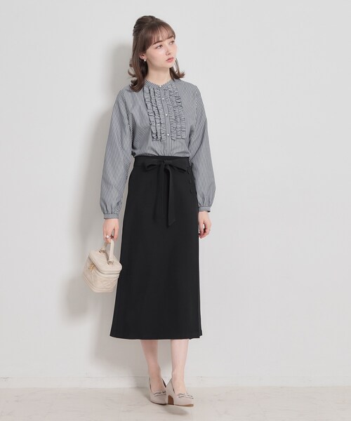 couture brooch（クチュールブローチ）の「【通勤・着映え】ストライプ フリルブラウス（シャツ/ブラウス・レディース・ブルー系2/ネイビー系2・36/38/40/42）」の9枚目の写真