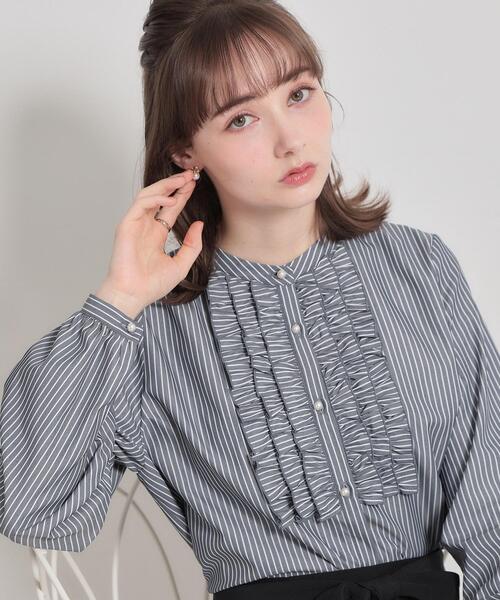 couture brooch（クチュールブローチ）の「【通勤・着映え】ストライプ フリルブラウス（シャツ/ブラウス・レディース・ブルー系2/ネイビー系2・36/38/40/42）」の13枚目の写真