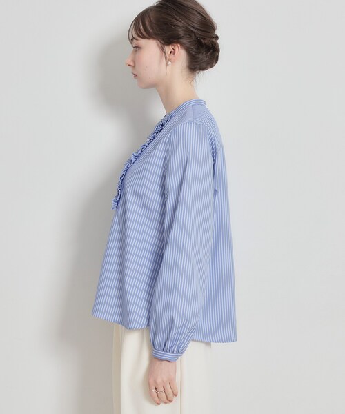 couture brooch（クチュールブローチ）の「【通勤・着映え】ストライプ フリルブラウス（シャツ/ブラウス・レディース・ブルー系2/ネイビー系2・36/38/40/42）」の18枚目の写真