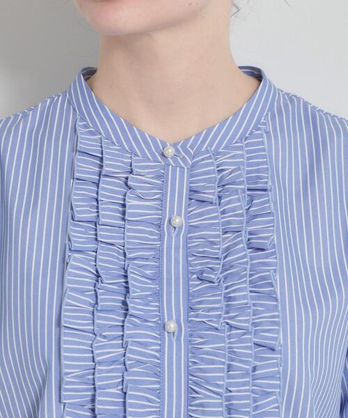 couture brooch（クチュールブローチ）の「【通勤・着映え】ストライプ フリルブラウス（シャツ/ブラウス・レディース・ブルー系2/ネイビー系2・36/38/40/42）」の20枚目の写真