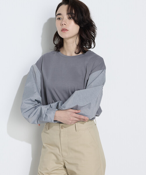 COMME CA（コムサ）の「〔 TALLサイズ 〕 TCポンチ 異素材プルオーバー（Tシャツ/カットソー・レディース・サックスブルー/グレー/ホワイト・15号/13号）」の3枚目の写真