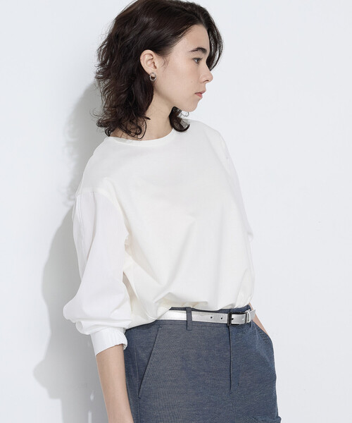 COMME CA（コムサ）の「〔 TALLサイズ 〕 TCポンチ 異素材プルオーバー（Tシャツ/カットソー・レディース・サックスブルー/グレー/ホワイト・15号/13号）」の9枚目の写真