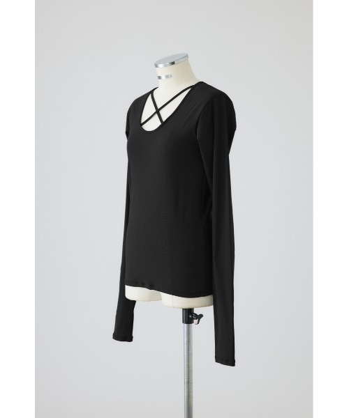 RIM.ARK(リムアーク)の「Cross strap skin tops クロス ストラップ スキン トップス(Tシャツ/カットソー・レディース・グレー/ライトグレー/ブラック・FREE)」の21枚目の写真