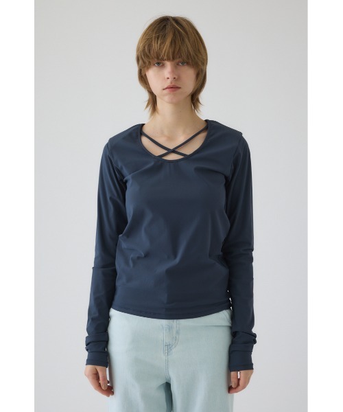RIM.ARK(リムアーク)の「Cross strap skin tops クロス ストラップ スキン トップス(Tシャツ/カットソー・レディース・グレー/ライトグレー/ブラック・FREE)」の9枚目の写真