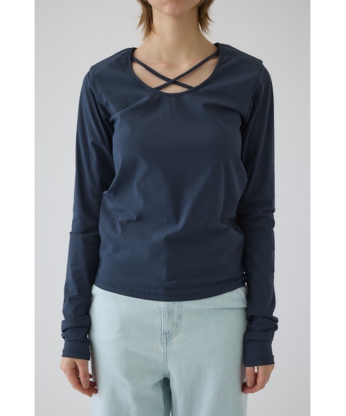 RIM.ARK(リムアーク)の「Cross strap skin tops クロス ストラップ スキン トップス(Tシャツ/カットソー・レディース・グレー/ライトグレー/ブラック・FREE)」の10枚目の写真