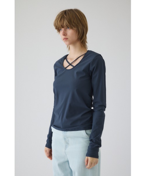 RIM.ARK(リムアーク)の「Cross strap skin tops クロス ストラップ スキン トップス(Tシャツ/カットソー・レディース・グレー/ライトグレー/ブラック・FREE)」の13枚目の写真