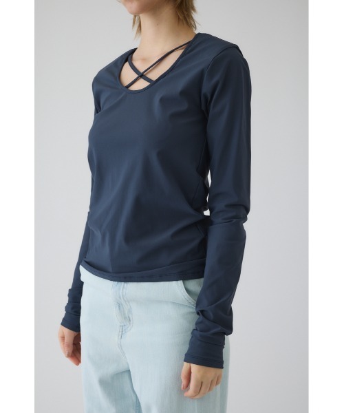 RIM.ARK(リムアーク)の「Cross strap skin tops クロス ストラップ スキン トップス(Tシャツ/カットソー・レディース・グレー/ライトグレー/ブラック・FREE)」の16枚目の写真