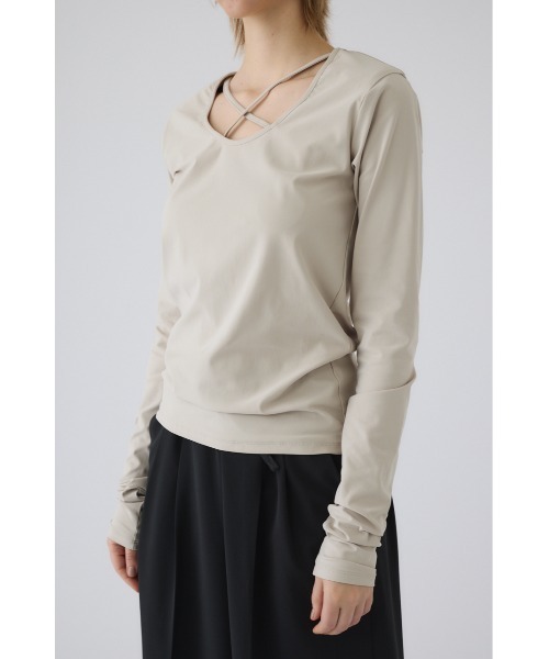 RIM.ARK(リムアーク)の「Cross strap skin tops クロス ストラップ スキン トップス(Tシャツ/カットソー・レディース・グレー/ライトグレー/ブラック・FREE)」の8枚目の写真
