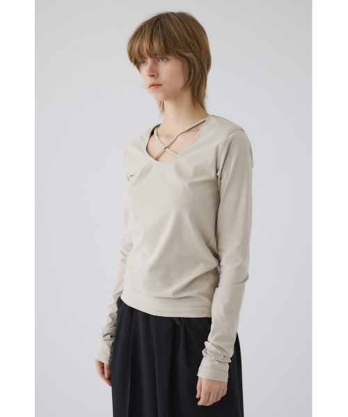 RIM.ARK(リムアーク)の「Cross strap skin tops クロス ストラップ スキン トップス(Tシャツ/カットソー・レディース・グレー/ライトグレー/ブラック・FREE)」の4枚目の写真