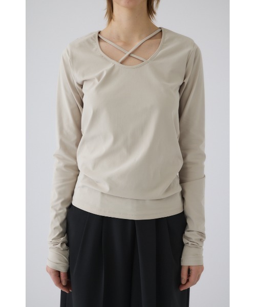 RIM.ARK(リムアーク)の「Cross strap skin tops クロス ストラップ スキン トップス(Tシャツ/カットソー・レディース・グレー/ライトグレー/ブラック・FREE)」の7枚目の写真