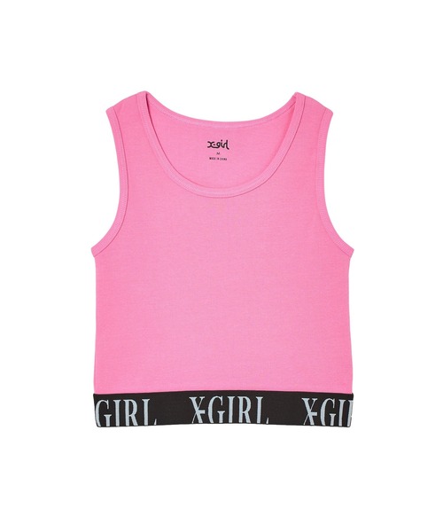 X-girl(エックスガール)の「LOGO JACQUARD HEM TANK TOP(タンクトップ・レディース・ブラック/ホワイト/ピンク・S/M)」の3枚目の写真