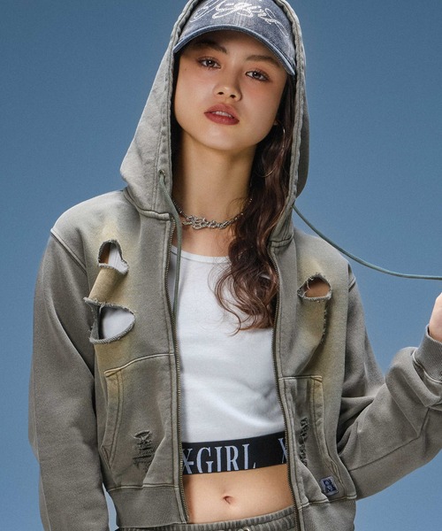 X-girl(エックスガール)の「LOGO JACQUARD HEM TANK TOP(タンクトップ・レディース・ブラック/ホワイト/ピンク・S/M)」の5枚目の写真