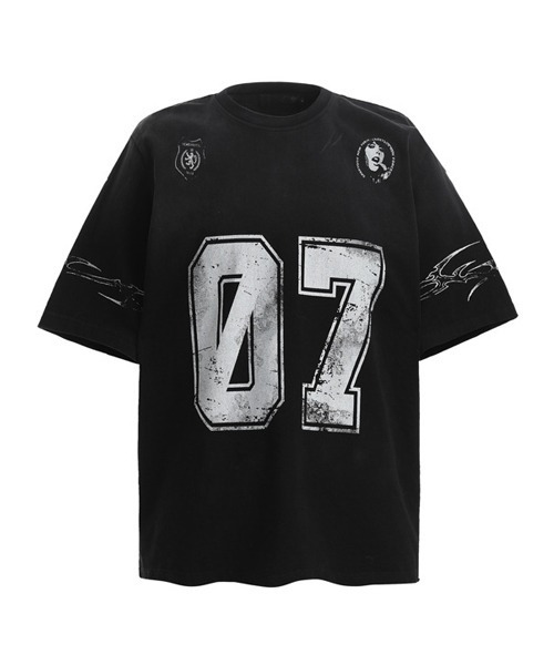 Ressaca(レサーカ)の「オーバーサイズユーズド加工ナンバーロゴプリントTシャツ(Tシャツ/カットソー・メンズ・ホワイト/ブラック・L/XL/M)」の1枚目の写真