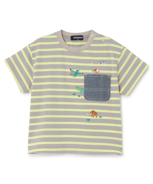 kladskap(クレードスコープ)の「太古の生きものボーダー半袖Tシャツ(Tシャツ/カットソー・キッズ・オフホワイト/ブルー/グレー・120cm/90cm/110cm/100cm/130cm)」の3枚目の写真