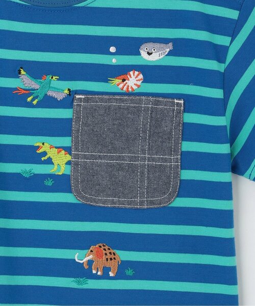 kladskap(クレードスコープ)の「太古の生きものボーダー半袖Tシャツ(Tシャツ/カットソー・キッズ・オフホワイト/ブルー/グレー・120cm/90cm/110cm/100cm/130cm)」の6枚目の写真