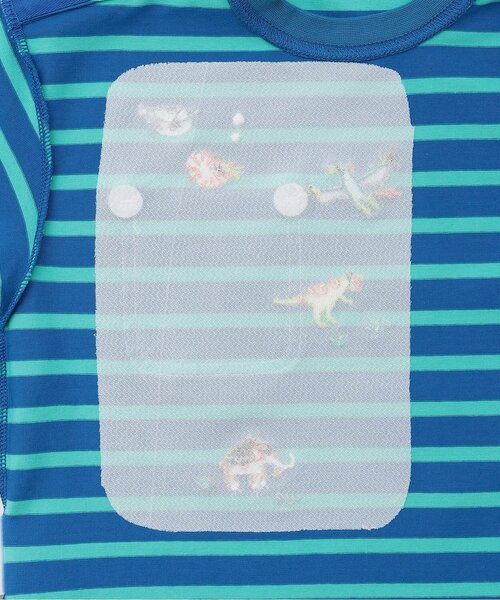 kladskap(クレードスコープ)の「太古の生きものボーダー半袖Tシャツ(Tシャツ/カットソー・キッズ・オフホワイト/ブルー/グレー・120cm/90cm/110cm/100cm/130cm)」の7枚目の写真