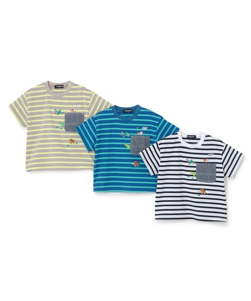 kladskap(クレードスコープ)の「太古の生きものボーダー半袖Tシャツ(Tシャツ/カットソー・キッズ・オフホワイト/ブルー/グレー・120cm/90cm/110cm/100cm/130cm)」の13枚目の写真