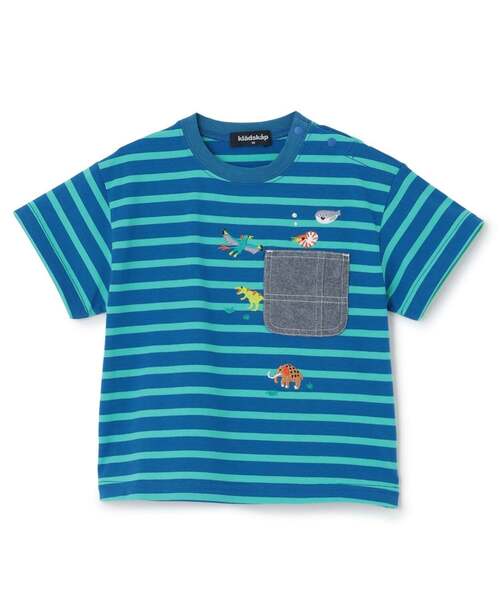 kladskap（クレードスコープ）の「【大好評につき再入荷】太古の生きものボーダー半袖Tシャツ（Tシャツ/カットソー・キッズ・オフホワイト/ブルー/グレー・120cm/90cm/110cm/100cm/130cm）」の15枚目の写真