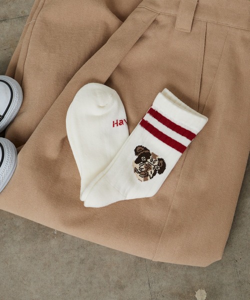 ROSTER SOX（ロスターソックス）の「ROSTER SOX/ロスターソックス DOG ラインデザイン ドッグフェイス クルーソックス 日本製 2026年 夏 夏服（ソックス/靴下・レディース・ホワイト/オレンジ・23-25cm）」の2枚目の写真