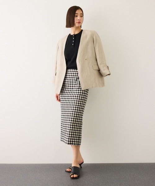 ROPE'（ロペ）の「[美人スカート]リネン混ギンガムチェックポケット付きタイトスカート/26SS・イージーケア（スカート・レディース・ブラック系その他・38/36）」の4枚目の写真